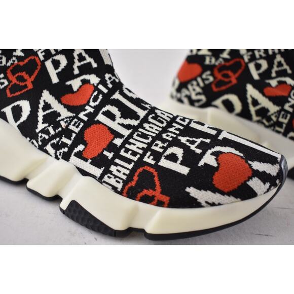 Balenciaga Women's Speed Sock Trainer White Black Red Paris Runner Sneakers 36 - Picture 4 of 11